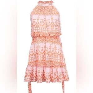 Orange and White Patterned Halter Dress